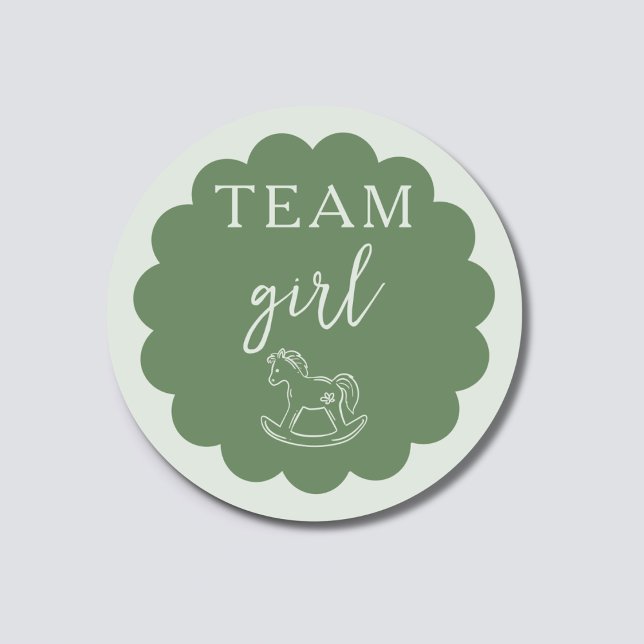Rocking Horse Sage Green Team Girl Gender Reveal Classic Round Sticker (Creator Uploaded)
