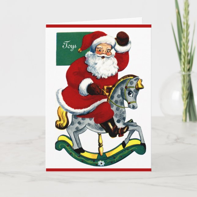 Rocking Horse Santa Holiday Card (Front)