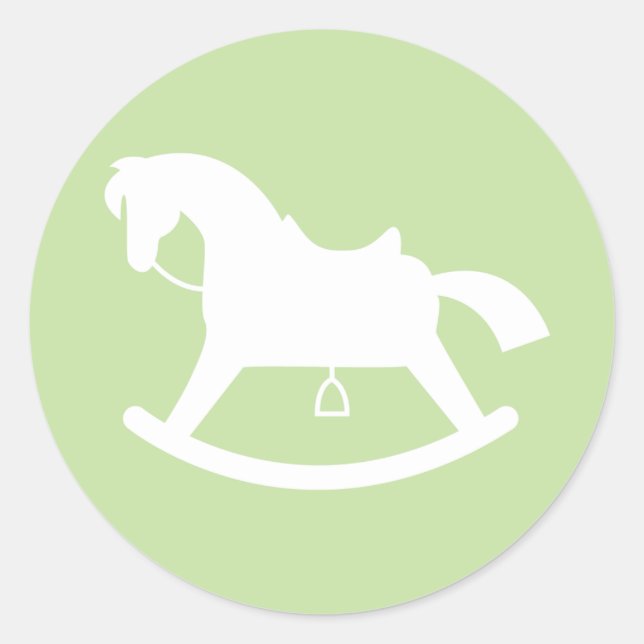 Rocking Horse Silhouette Baby Shower Sticker Green (Front)