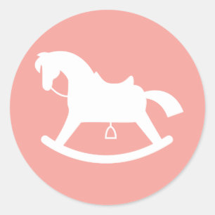 Rocking Horse Silhouette Baby Shower Sticker Pink
