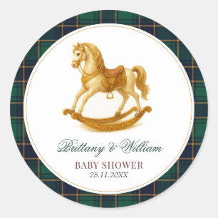 Rocking Horse Tartan Plaid Baby Shower Classic Round Sticker