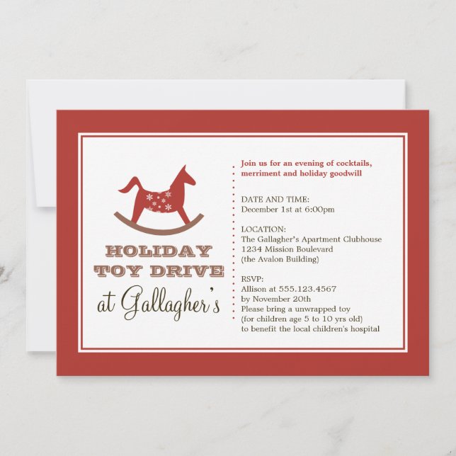 Rocking horse toy drive christmas holiday charity invitation (Front)