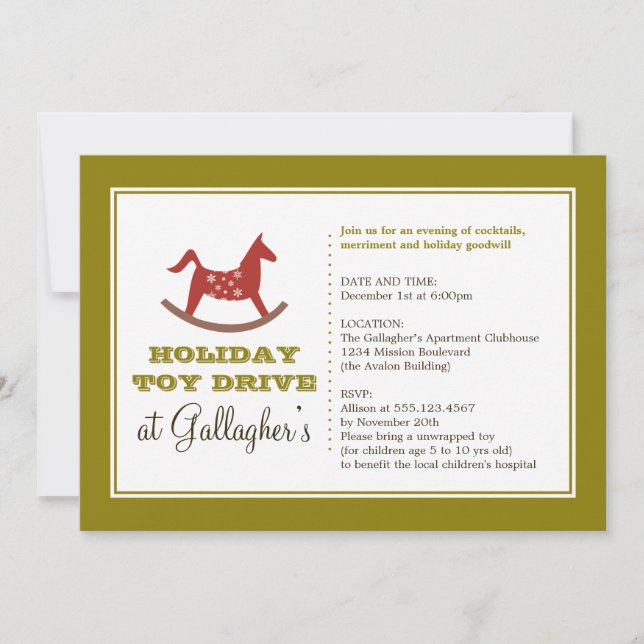 Rocking horse toy drive christmas holiday charity invitation (Front)