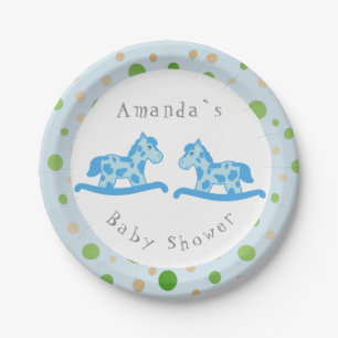 Rocking Horse Twin Boy Baby Shower Party Paper Plate