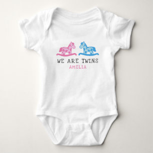 Rocking Horse Twins Boy Girl Name Baby Bodysuit