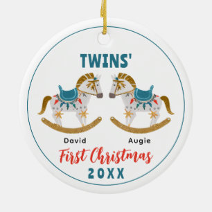 Rocking Horse Twins' First Christmas Ceramic Tree Decoration