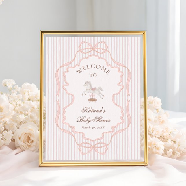Rocking Horse Vintage Pink Baby Shower Welcome Poster (Creator Uploaded)