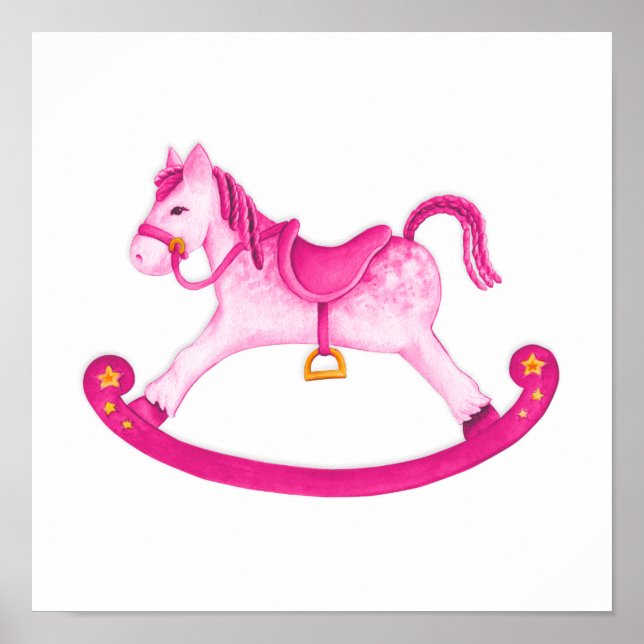 Rocking horse watercolor art kids nursery poster (Front)