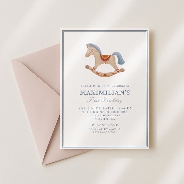 Rocking Horse, Watercolor Baby Birthday Invitation (Creator Uploaded)