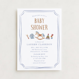 Rocking Horse Watercolor Toys Baby Boy Baby Shower Invitation