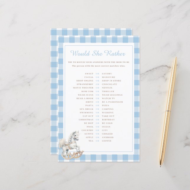  Rocking Horse Would She Rather Baby Shower Game (Front/Back In Situ)