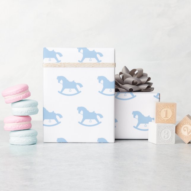 Rocking Horse Wrapping Paper Blue (Baby Shower)