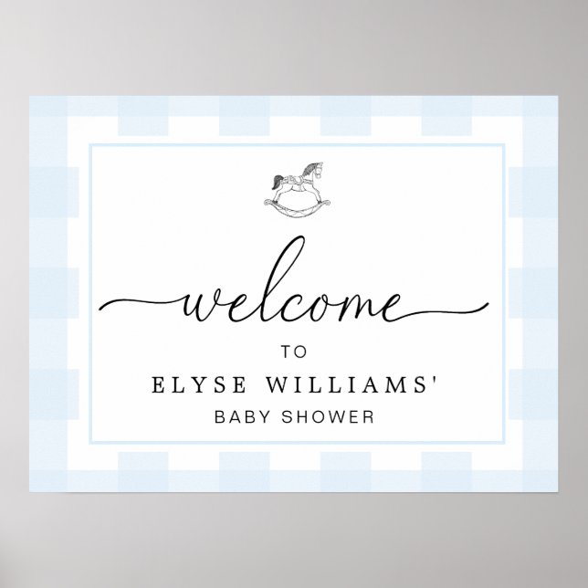 Rocking Hose Blue Gingham Welcome Sign (Front)