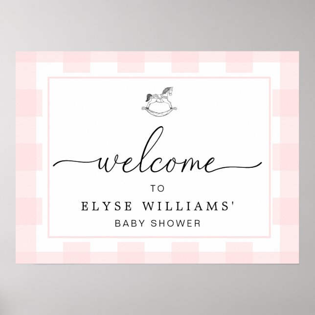 Rocking Hose Pink Gingham Welcome Sign (Front)