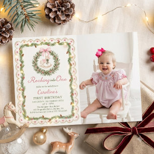 Rocking Into One Horse 1st Birthday Photo Invitation