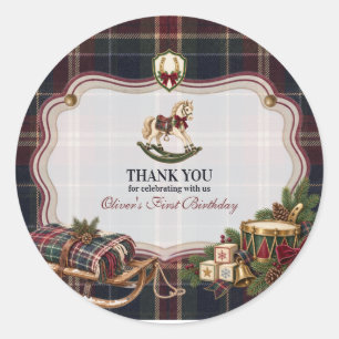 Rocking Into One Vintage Horse 1st Birthday Classic Round Sticker