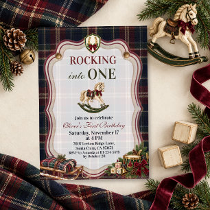 Rocking Into One Vintage Horse 1st Birthday Invitation