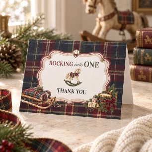 Rocking Into One Vintage Horse 1st Birthday Thank You Card