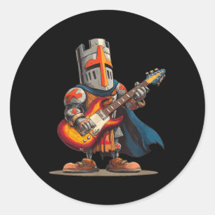 Rocking Mediaeval Age with Cool Knight and Guitar Classic Round Sticker