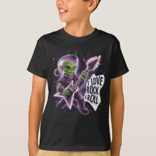 Rocking out cartoon green-skinned space alien  T-Shirt