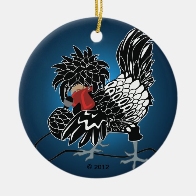 Rocking Polish Crested Chicken Ceramic Tree Decoration (Front)