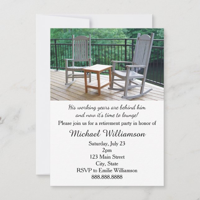 Rocking Porch Chairs Retirement Party Invitation (Front)