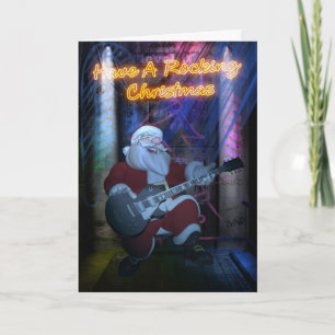 Rocking Santa Christmas Card - Guitar