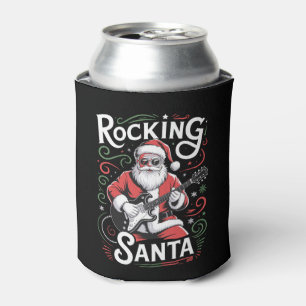 Rocking Santa Christmas Rock Guitar Xmas Holiday Can Cooler
