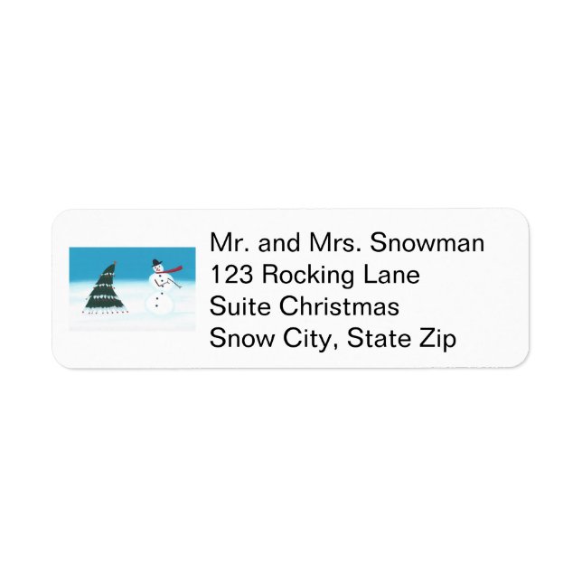Rocking Snowman and Tree Christmas Address Labels (Front)