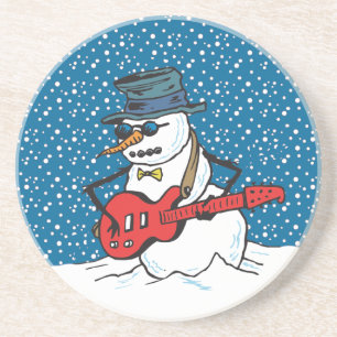 Rocking Snowman Playing A Guitar Coaster