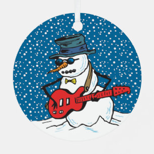 Rocking Snowman Playing A Guitar Metal Tree Decoration