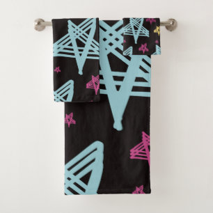 Rocking Stars Pink Blue Black  Bath Towel Set