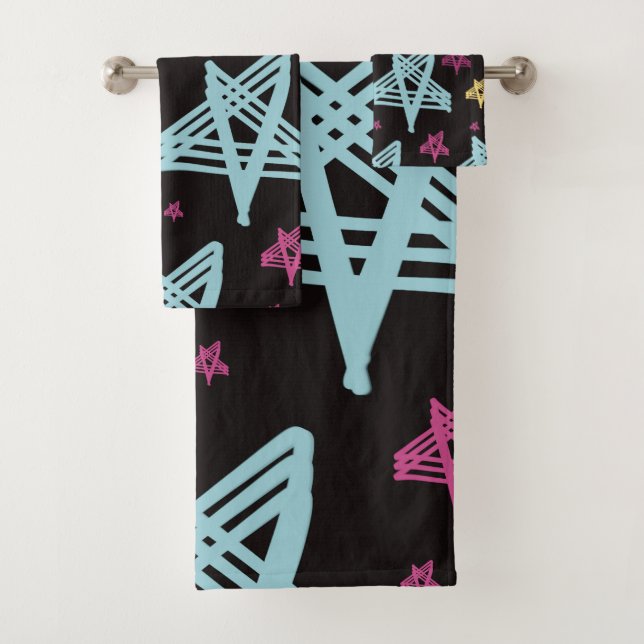Rocking Stars Pink Blue Black  Bath Towel Set (Insitu)