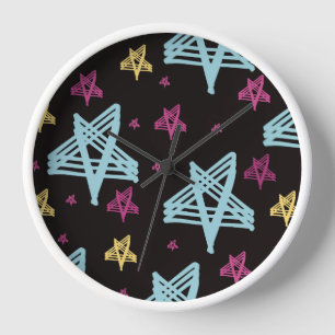 Rocking Stars Pink Blue Black  Clock