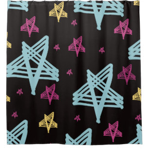 Rocking Stars Pink Blue Black Shower Curtain