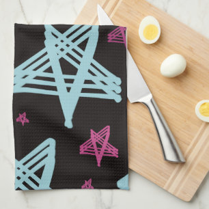 Rocking Stars Pink Blue Black Tea Towel
