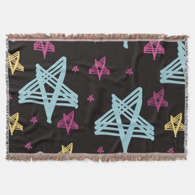 Rocking Stars Pink Blue Black  Throw Blanket (Front)