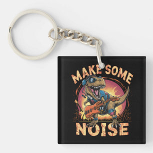 Rocking T-Rex Dinosaur Concert Art Key Ring