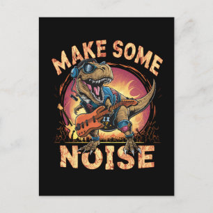 Rocking T-Rex Dinosaur Concert Art Postcard