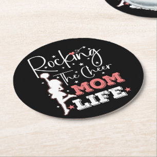 Rocking The Cheer Mum Life Funny Cheerleader Funny Round Paper Coaster