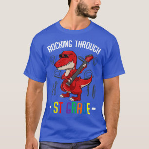 Rocking Through 1st Grade Back To School Cute Dino T-Shirt