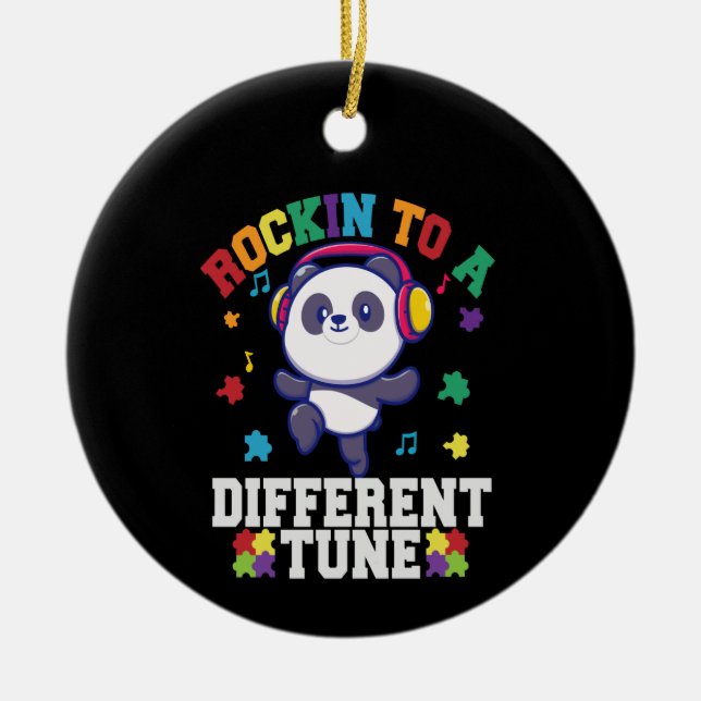 Rocking to a Different Tune Cute Panda Autism Ceramic Tree Decoration (Front)