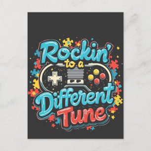 Rocking to a Different Tune Gaming Pad Autism Invitation Postcard