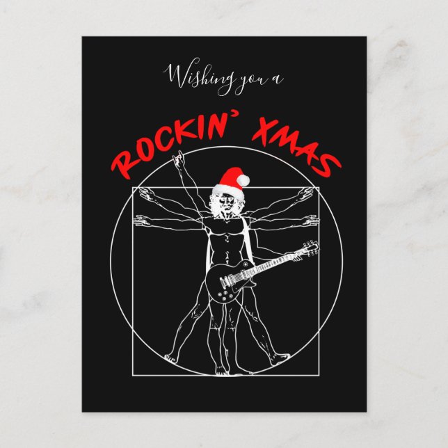 Rocking' X-mas - vitruvian guitar player Holiday Postcard (Front)