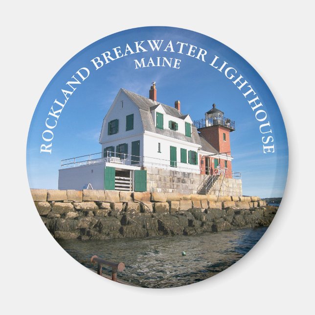 Rockland Breakwater Lighthouse, Maine Round Magnet (Front)