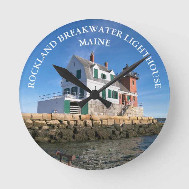 Rockland Breakwater Lighthouse ME Round Wall Clock (Front)