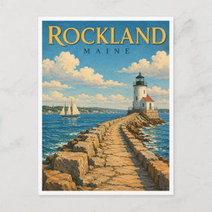 Rockland Maine Breakwater Light GeoSaga Postcard