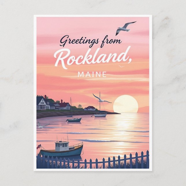 Rockland, Maine – Coastal Sunsets vintage Postcard (Front)