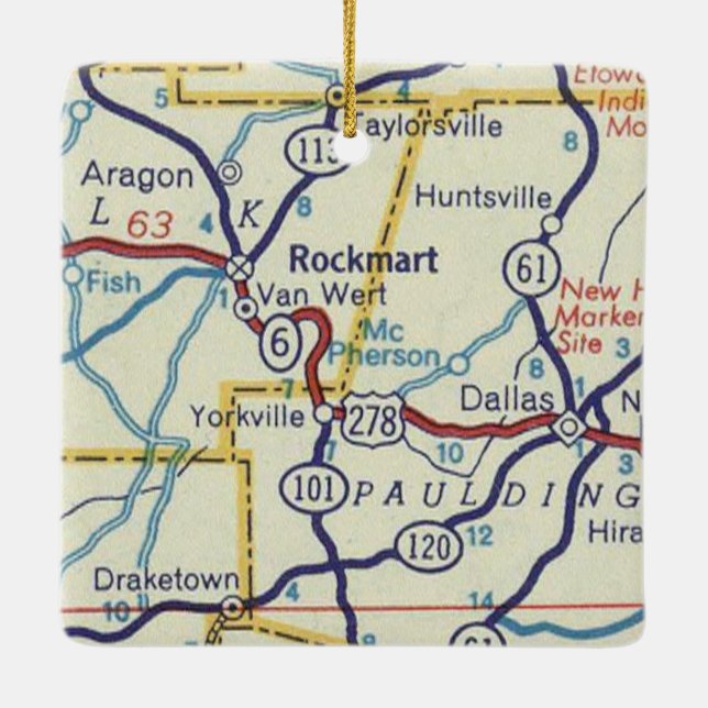 Rockmart Georgia Vintage Map Ceramic Ornament (Back)