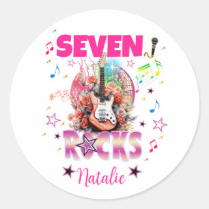Rock'n'Roll Guitar Musical Birthday Girl Rockstar  Classic Round Sticker